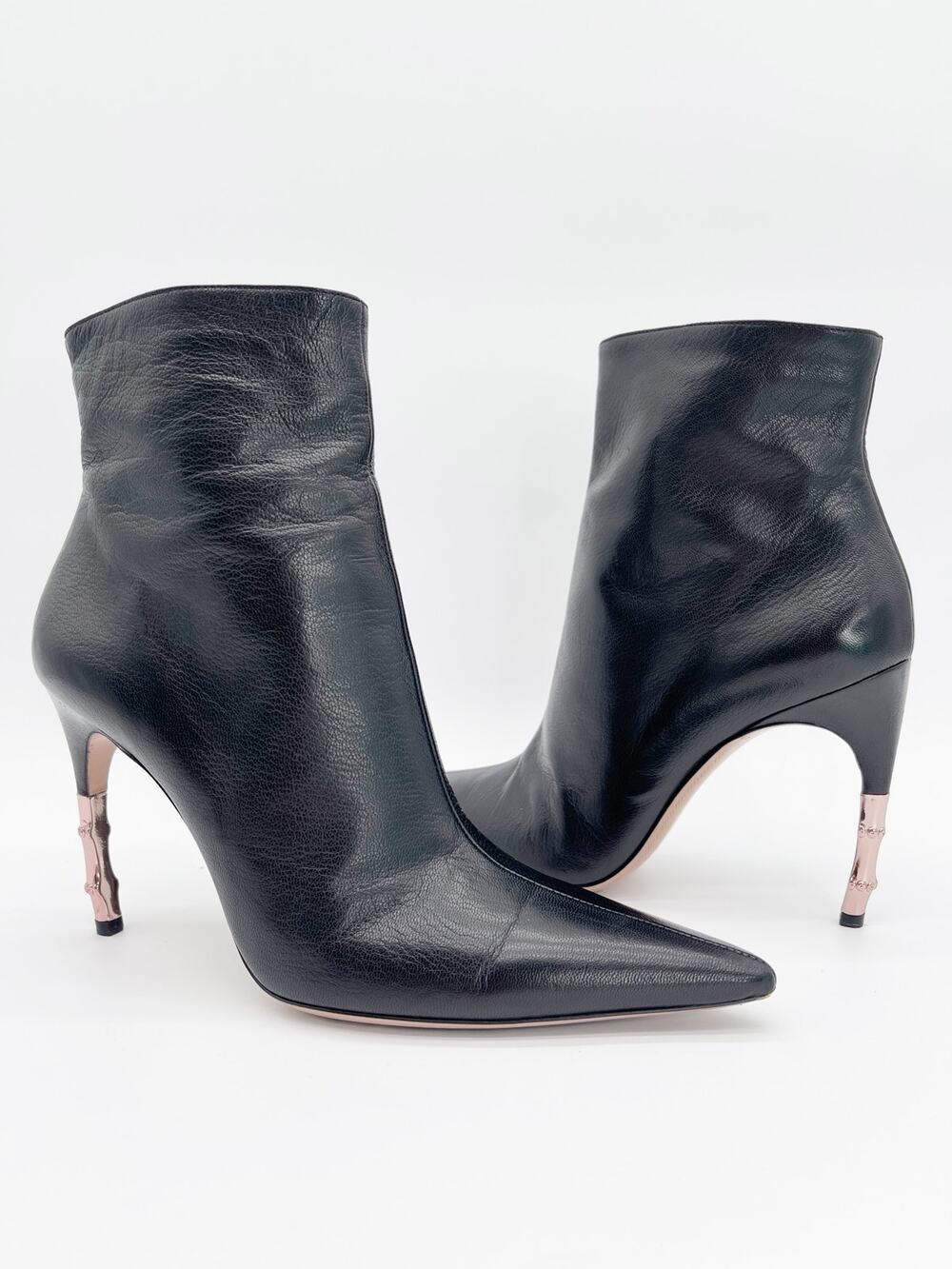 Gucci Vintage Tom Ford Era Y2K Black Bamboo Heel Pointed Toe Ankle Boots US 9